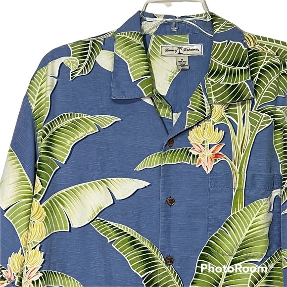Tommy Bahama Shirt Button Up Silk Short Sleeve Banana Tree Print Blue Men's M - Picture 3 of 7